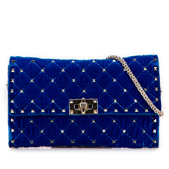 Pre-Loved Valentino Quilted Velvet Rockstud Spike Wallet on Chain - Picture 1 of 10